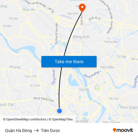 Quận Hà Đông to Tiên Dược map