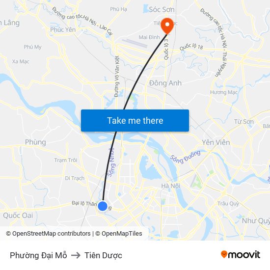 Phường Đại Mỗ to Tiên Dược map