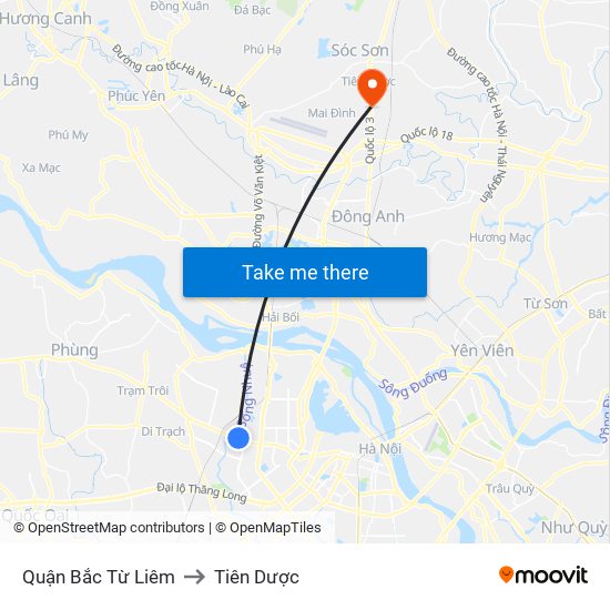 Quận Bắc Từ Liêm to Tiên Dược map