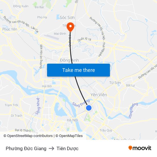 Phường Đức Giang to Tiên Dược map