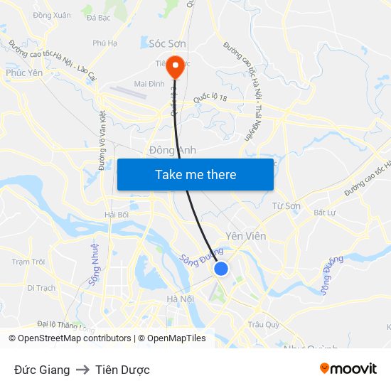 Đức Giang to Tiên Dược map