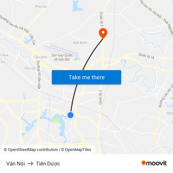 Vân Nội to Tiên Dược map