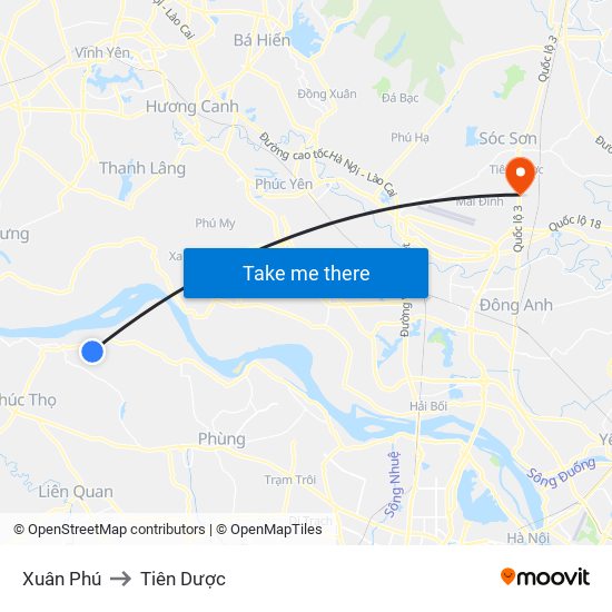 Xuân Phú to Tiên Dược map