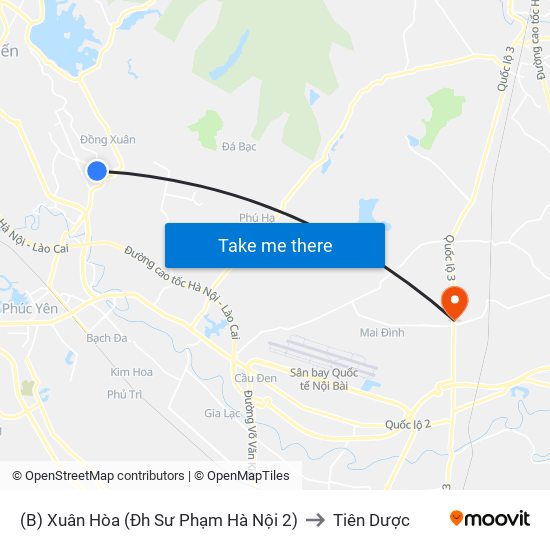 (B) Xuân Hòa (Đh Sư Phạm Hà Nội 2) to Tiên Dược map