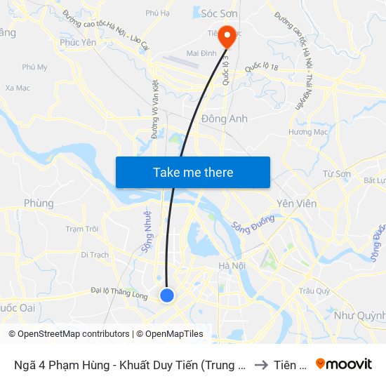 Ngã 4 Phạm Hùng - Khuất Duy Tiến (Trung Tâm Hội Nghị Quốc Gia) to Tiên Dược map