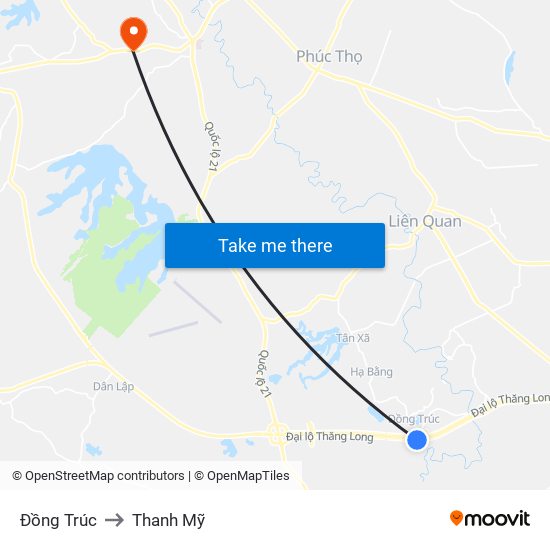 Đồng Trúc to Thanh Mỹ map