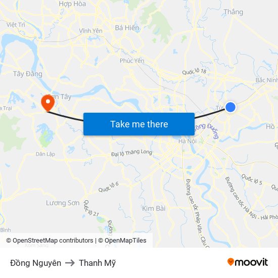 Đồng Nguyên to Thanh Mỹ map