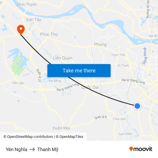 Yên Nghĩa to Thanh Mỹ map