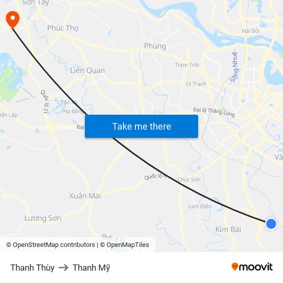 Thanh Thùy to Thanh Mỹ map