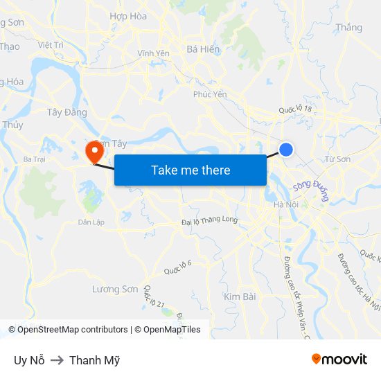 Uy Nỗ to Thanh Mỹ map