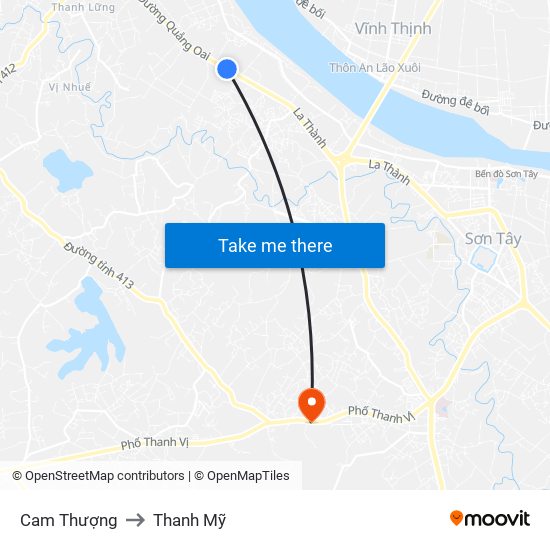 Cam Thượng to Thanh Mỹ map