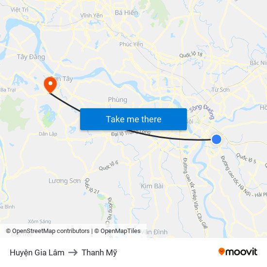 Huyện Gia Lâm to Thanh Mỹ map