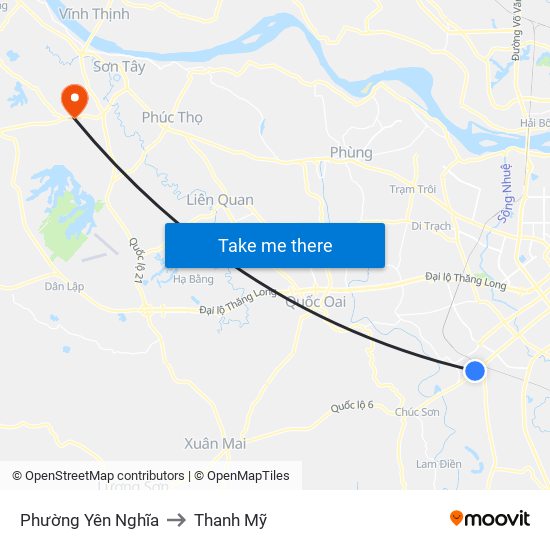 Phường Yên Nghĩa to Thanh Mỹ map