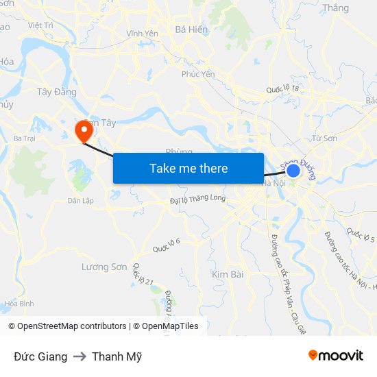 Đức Giang to Thanh Mỹ map