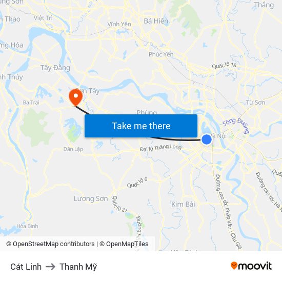 Cát Linh to Thanh Mỹ map