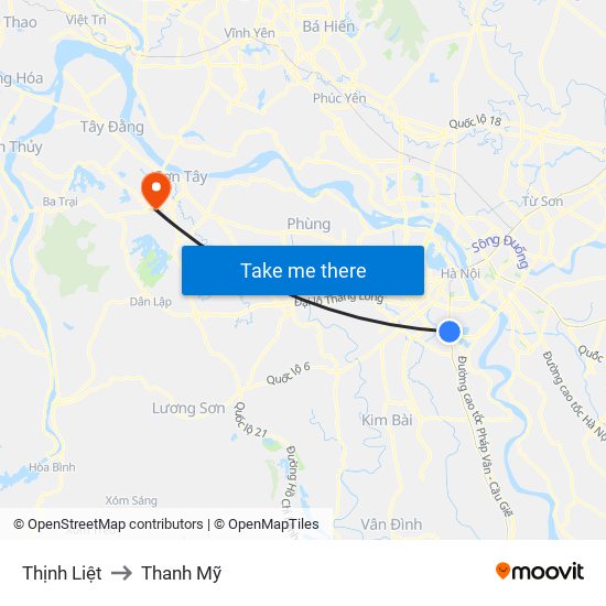 Thịnh Liệt to Thanh Mỹ map