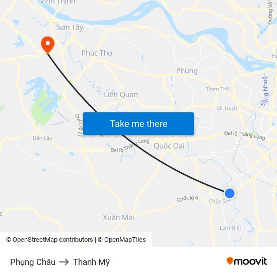 Phụng Châu to Thanh Mỹ map