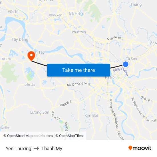 Yên Thường to Thanh Mỹ map