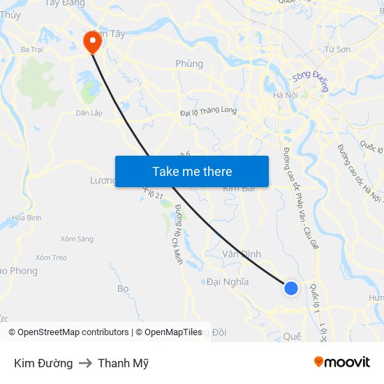 Kim Đường to Thanh Mỹ map