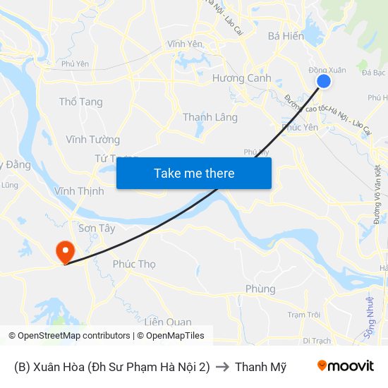 (B) Xuân Hòa (Đh Sư Phạm Hà Nội 2) to Thanh Mỹ map