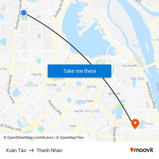 Xuân Tảo to Thanh Nhàn map