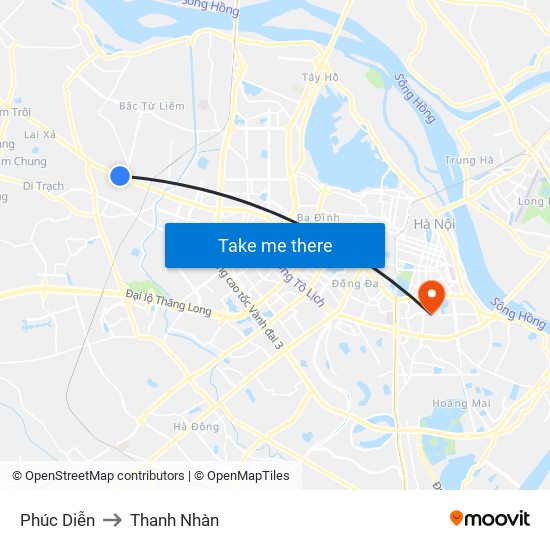 Phúc Diễn to Thanh Nhàn map