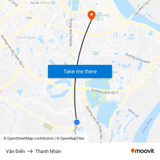 Văn Điển to Thanh Nhàn map