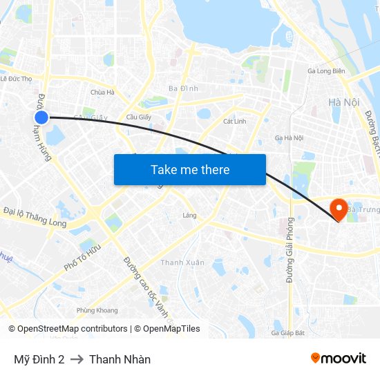 Mỹ Đình 2 to Thanh Nhàn map