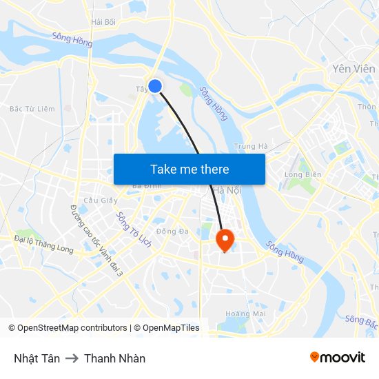 Nhật Tân to Thanh Nhàn map