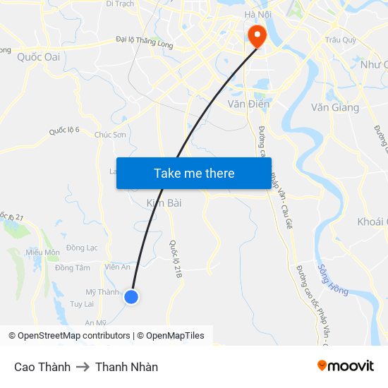 Cao Thành to Thanh Nhàn map