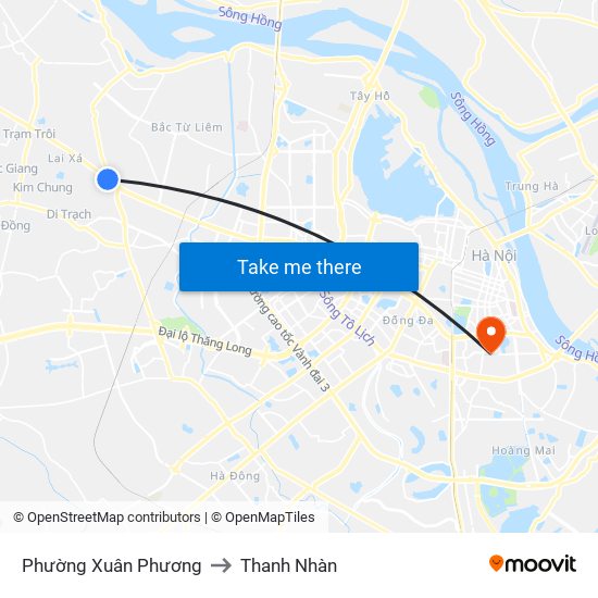 Phường Xuân Phương to Thanh Nhàn map