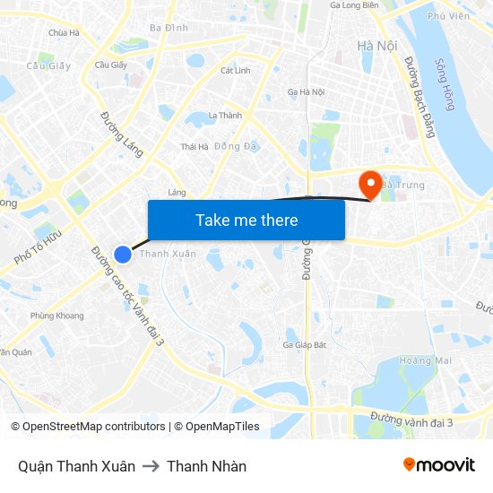 Quận Thanh Xuân to Thanh Nhàn map