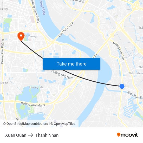 Xuân Quan to Thanh Nhàn map