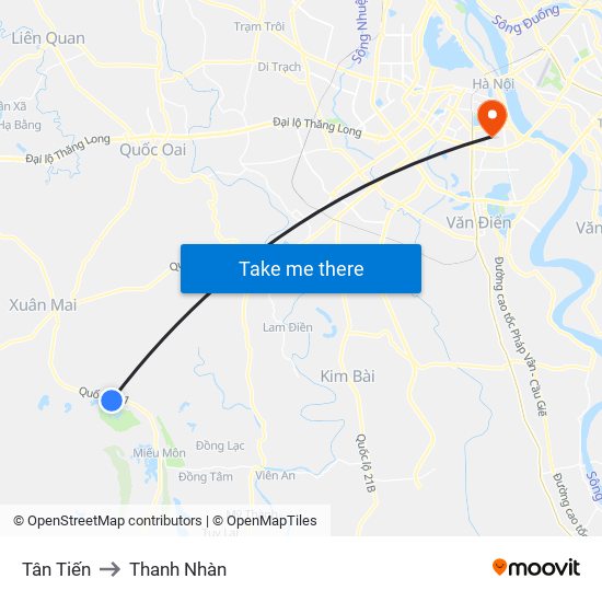 Tân Tiến to Thanh Nhàn map