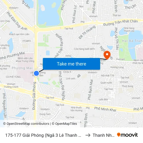 175-177 Giải Phóng (Ngã 3 Lê Thanh Nghị) to Thanh Nhàn map