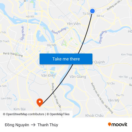 Đồng Nguyên to Thanh Thùy map