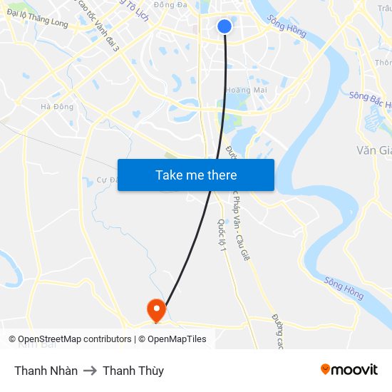 Thanh Nhàn to Thanh Thùy map