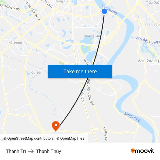 Thanh Trì to Thanh Thùy map