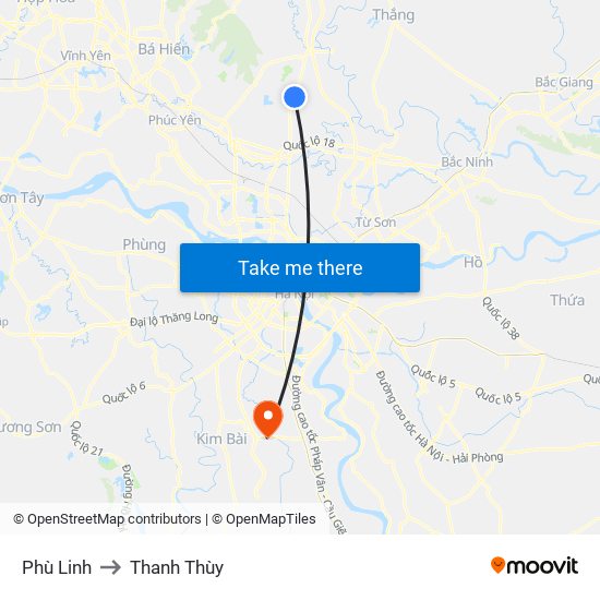 Phù Linh to Thanh Thùy map