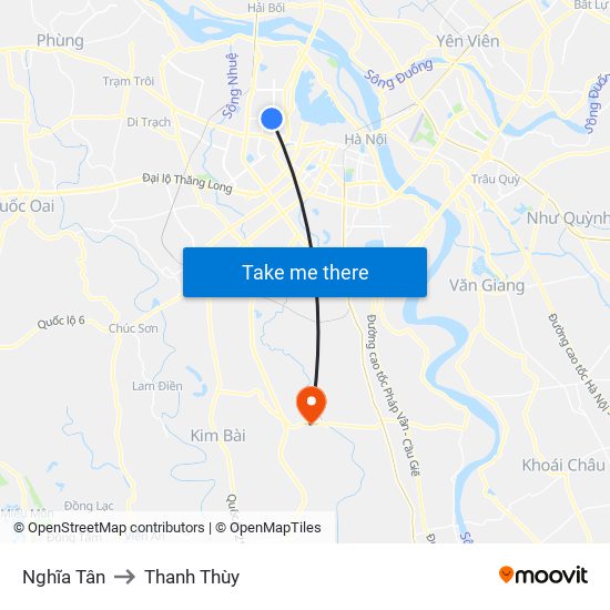 Nghĩa Tân to Thanh Thùy map