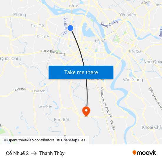 Cổ Nhuế 2 to Thanh Thùy map