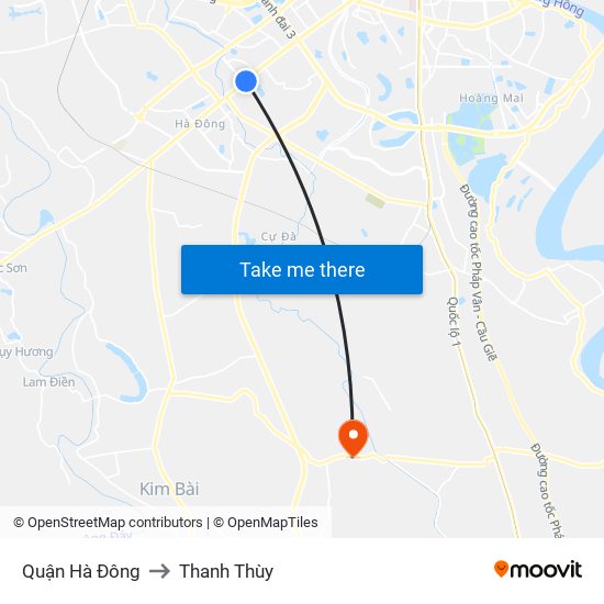 Quận Hà Đông to Thanh Thùy map