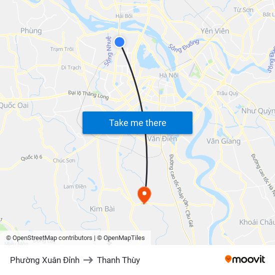 Phường Xuân Đỉnh to Thanh Thùy map