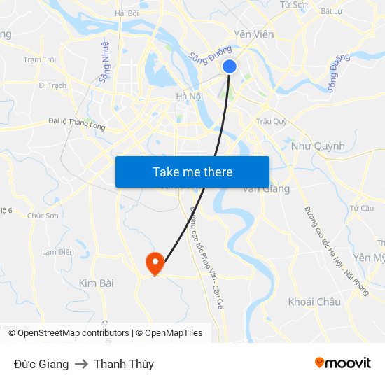 Đức Giang to Thanh Thùy map