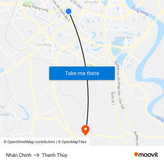 Nhân Chính to Thanh Thùy map