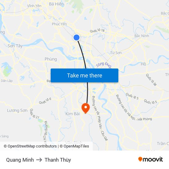 Quang Minh to Thanh Thùy map