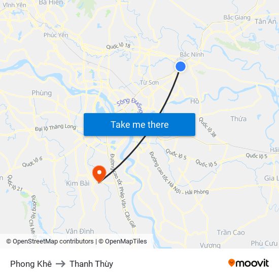 Phong Khê to Thanh Thùy map