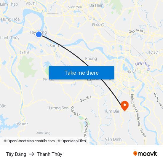 Tây Đằng to Thanh Thùy map