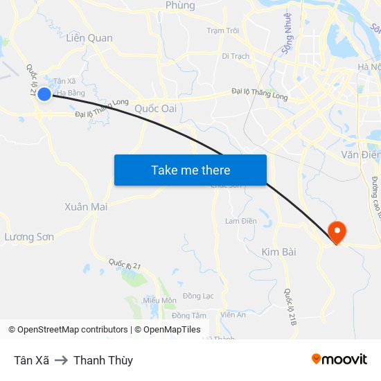 Tân Xã to Thanh Thùy map