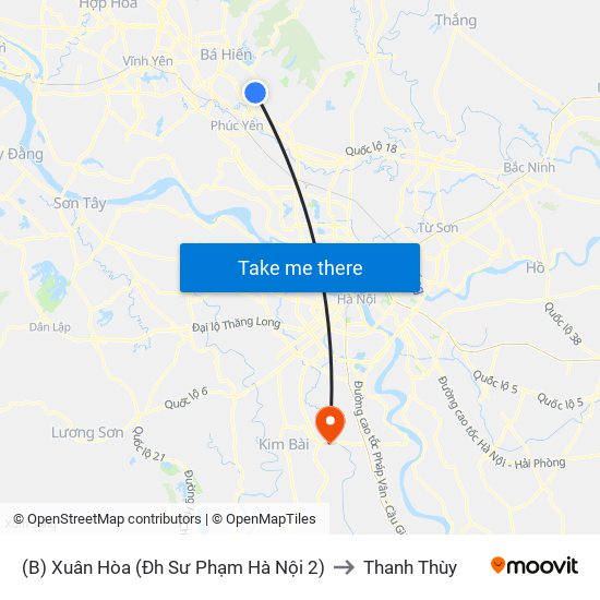 (B) Xuân Hòa (Đh Sư Phạm Hà Nội 2) to Thanh Thùy map
